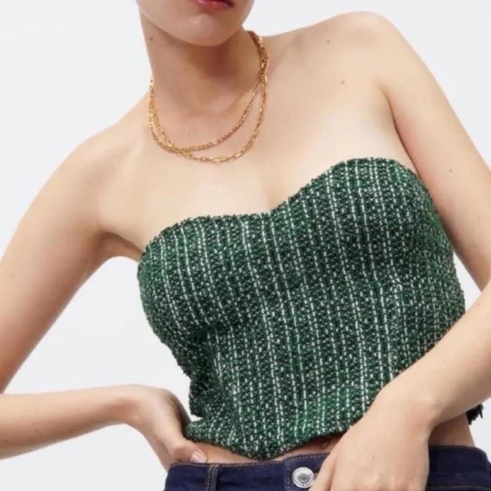 Zara Green Tweed Corset Top (M) 💚🤍